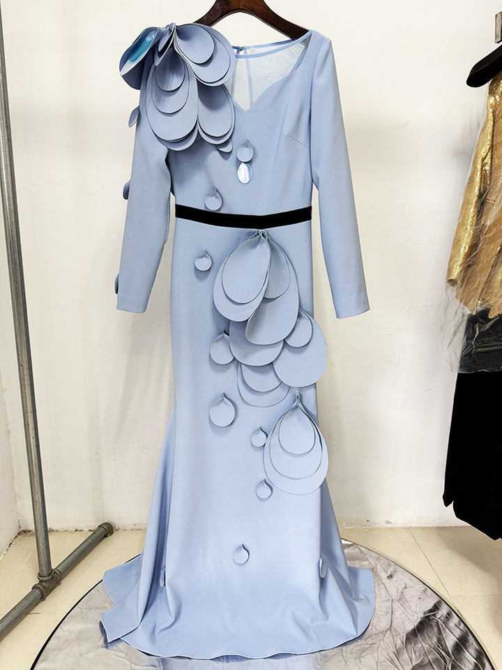 Nyla Ruffled Rosette Evening Dress - Hot fashionista