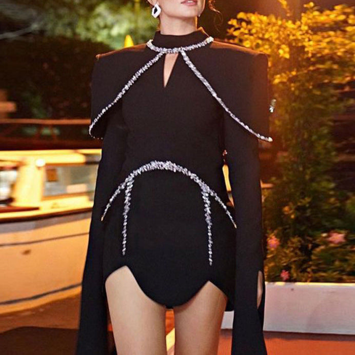 Nyomi Long Sleeve Crystal Trim Embellished Mini Dress - Hot fashionista