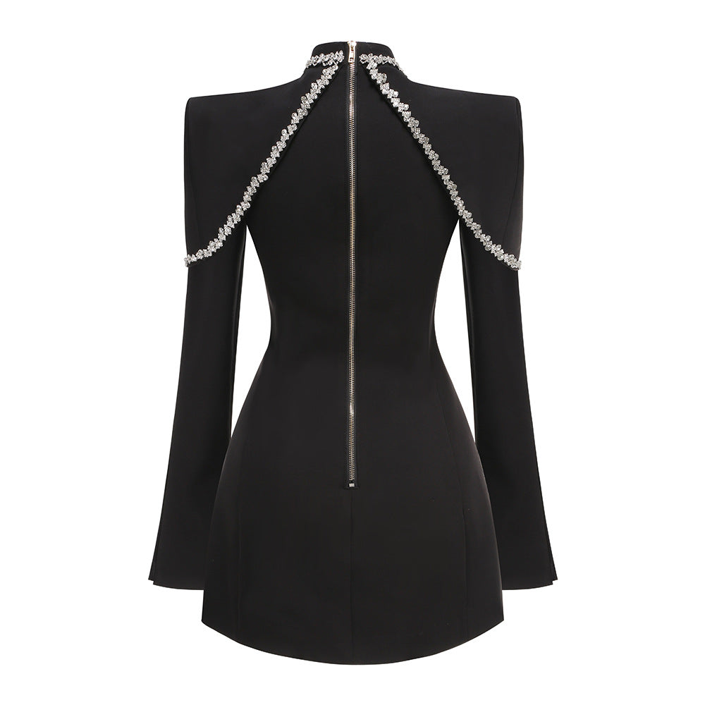 Nyomi Long Sleeve Crystal Trim Embellished Mini Dress - Hot fashionista