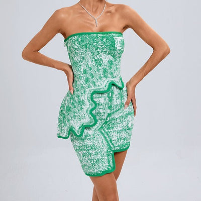 Hot Fashionista Olive Strapless Wavy Top & Skirt Set