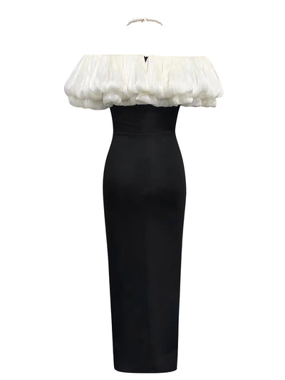 Olivia Off Shoulder Ruffle Trim Color Block Side Slit Midi Dress - Hot fashionista