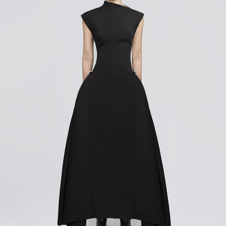 Onyx Sleeveless Asymmetrical Collar High Waist Maxi Dress - Hot fashionista