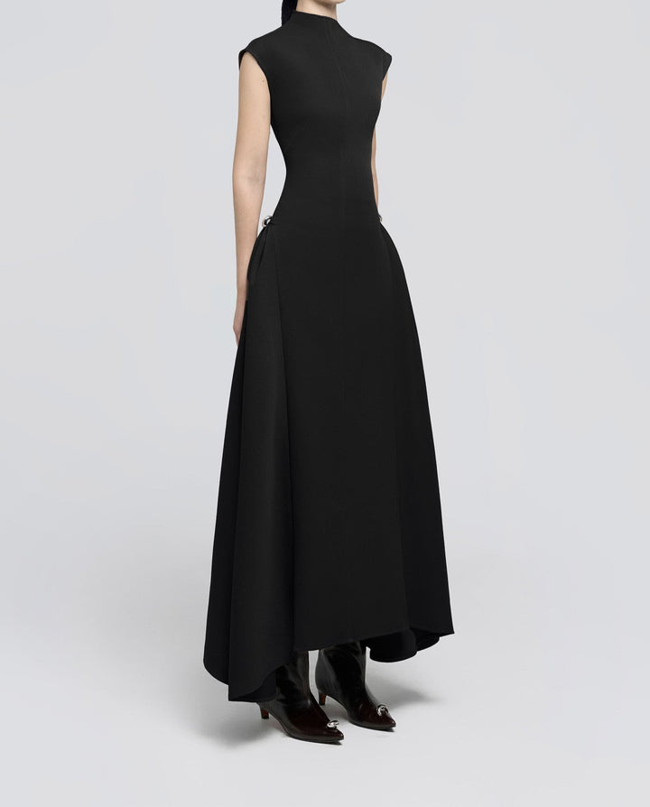 Onyx Sleeveless Asymmetrical Collar High Waist Maxi Dress - Hot fashionista