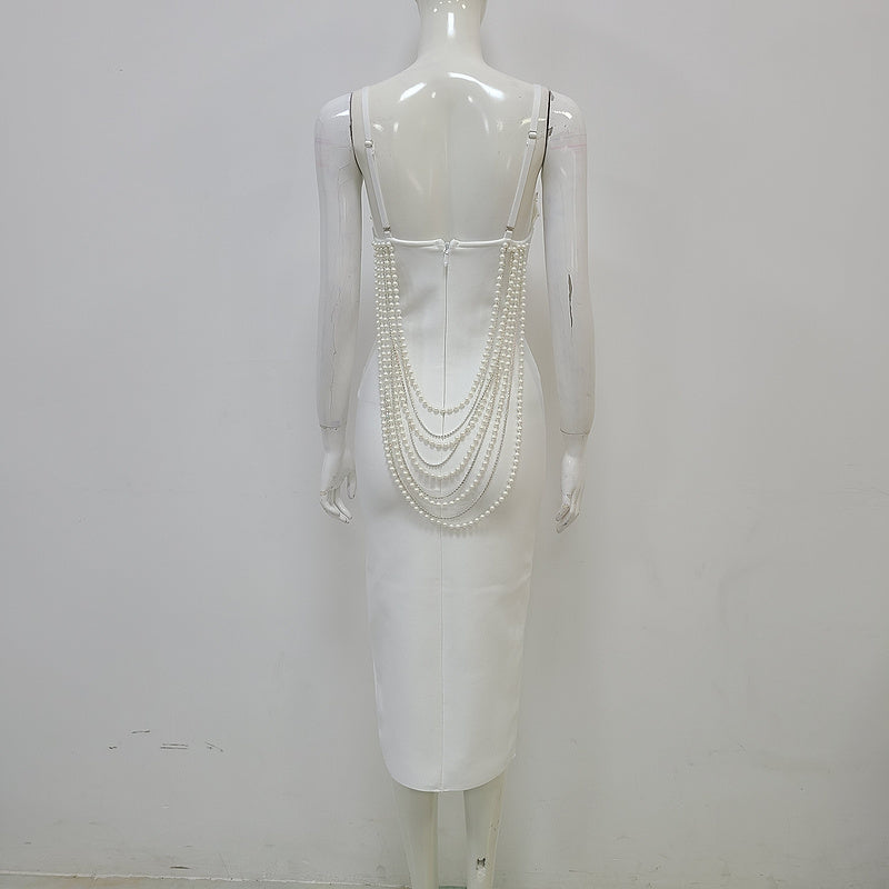 Hot Fashionista Ophelia Strappy Pearl Midi Dress