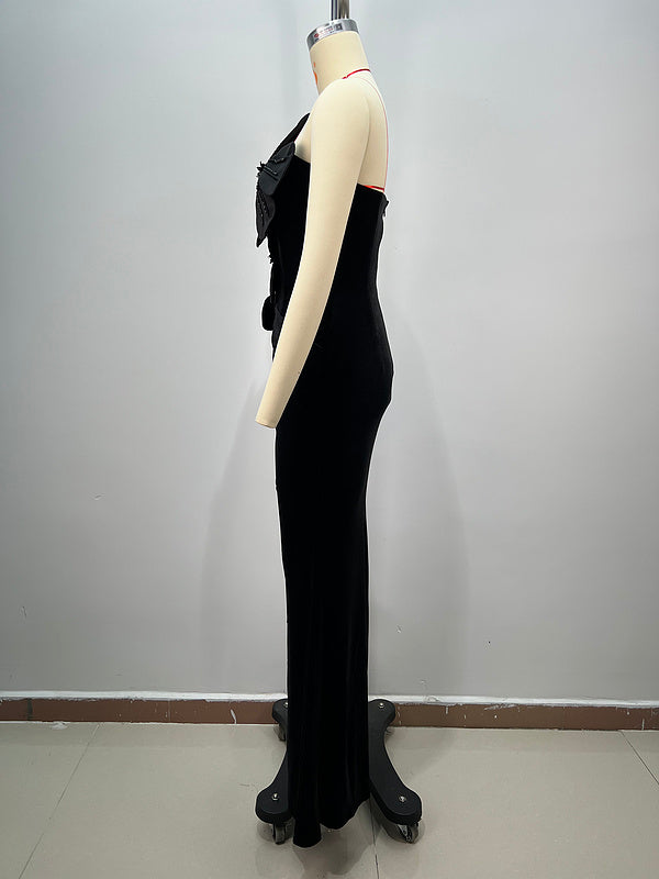 Paloma Strapless Floral Detail Maxi Velvet Dress - Hot fashionista