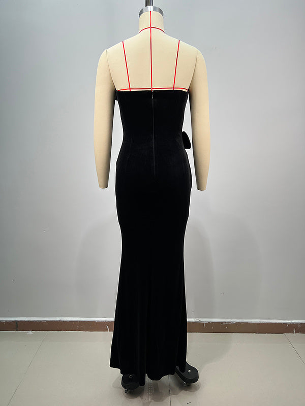 Paloma Strapless Floral Detail Maxi Velvet Dress - Hot fashionista