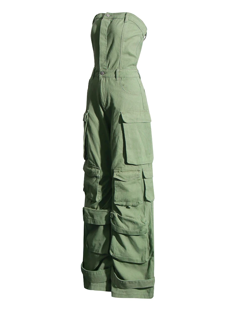 Portia Strapless Cargo Denim Jumpsuit - Hot fashionista