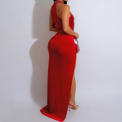 Rayleigh Sleeveless High Slit Solid Beaded Maxi Dress - Hot fashionista