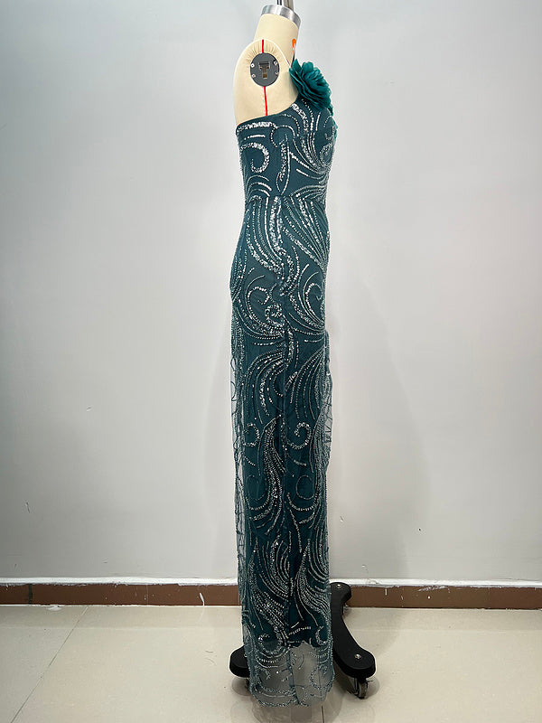 Renley Off Shoulder Floral Rhinestone Slit Maxi Dress - Hot fashionista