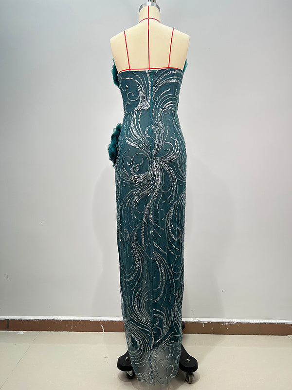 Renley Off Shoulder Floral Rhinestone Slit Maxi Dress - Hot fashionista