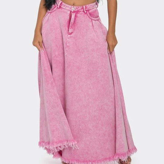 Hot Fashionista Rosaline High Rise Washed Denim Maxi A-Line Skirt