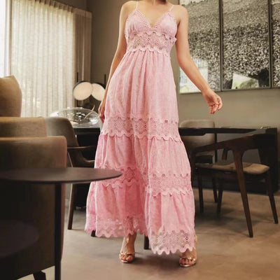 Hot Fashionista Ruthie Spaghetti Strap Embroidered Maxi Dress