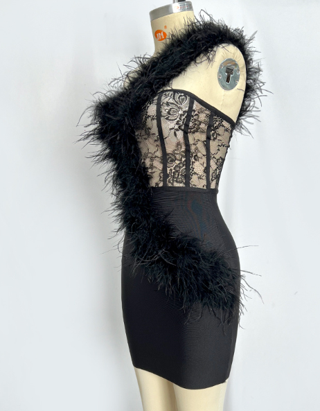 Angela feather one shoulder bandage mini dress - Hot fashionista