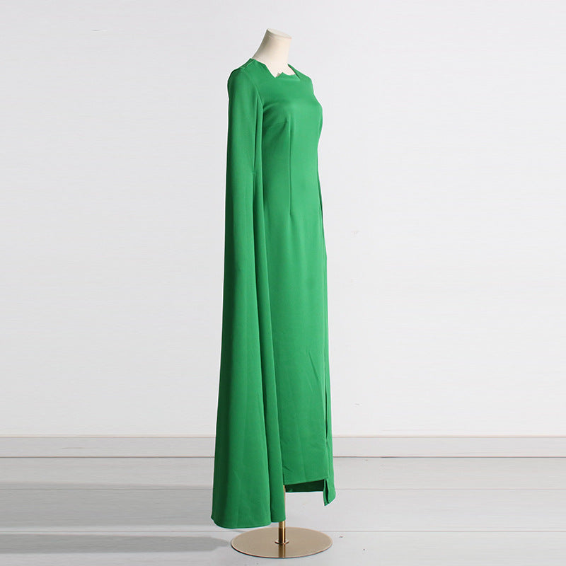 Shanon Cloak Sleeve Pointed Collar Green Maxi Dress - Hot fashionista