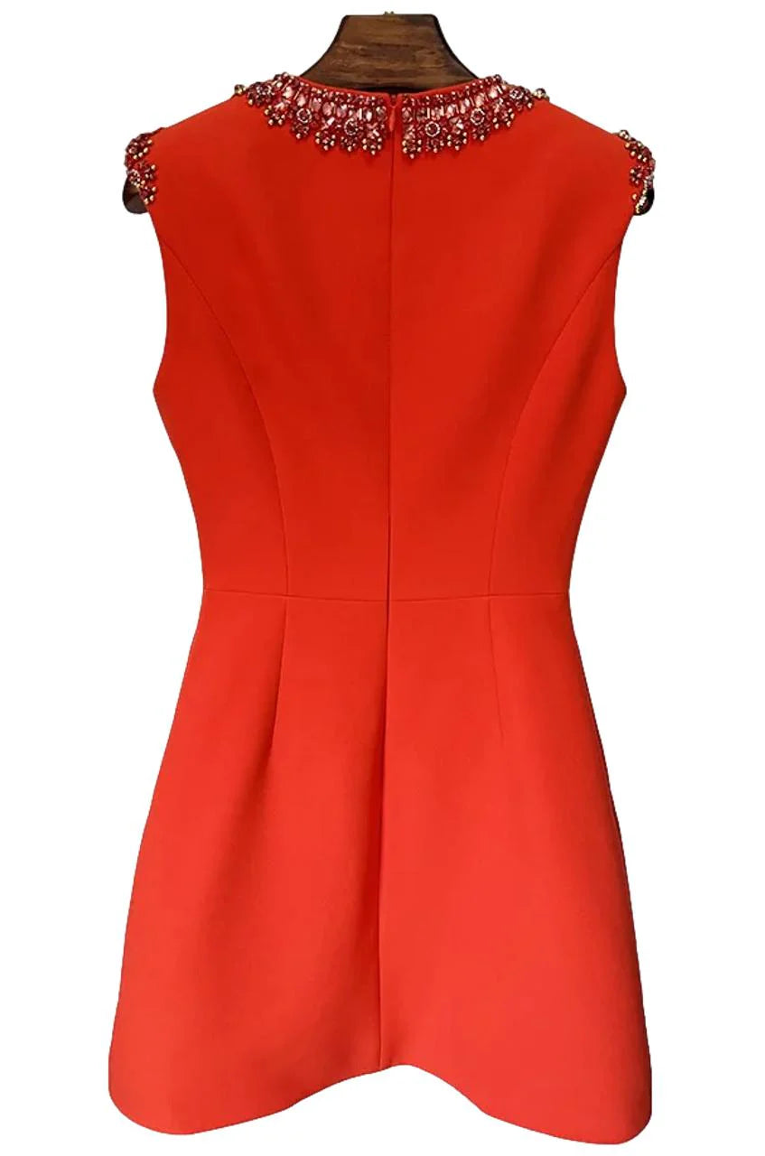 Solara Round Neck Rhinestone A-Line Mini Dress - Hot fashionista