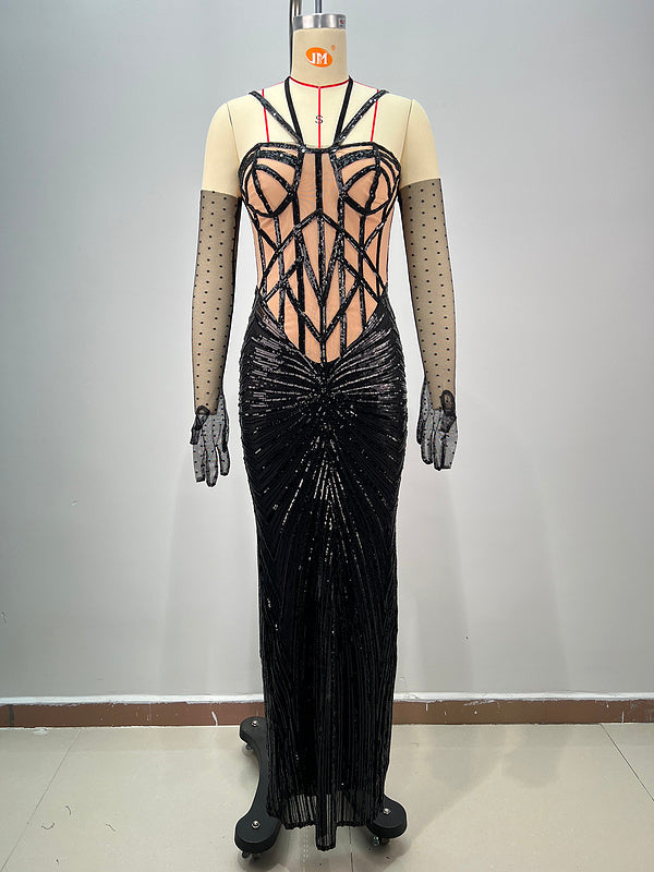 Steph Strapless Glitter Beaded Maxi Dress - Hot fashionista