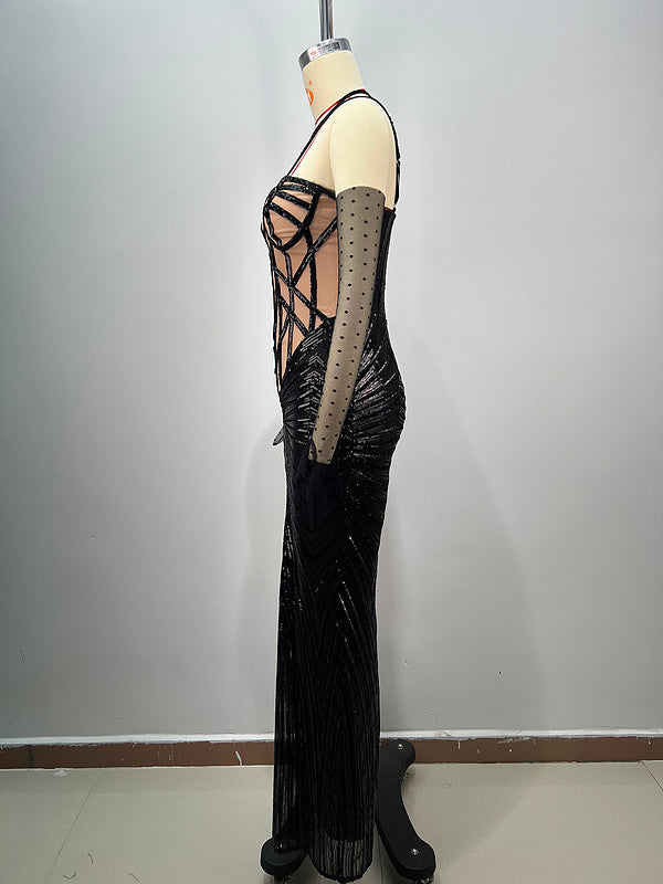 Steph Strapless Glitter Beaded Maxi Dress - Hot fashionista