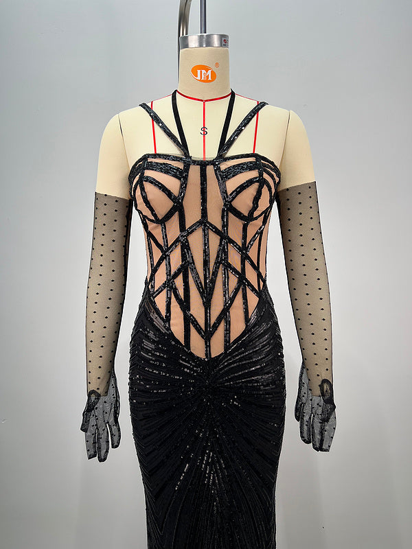 Steph Strapless Glitter Beaded Maxi Dress - Hot fashionista