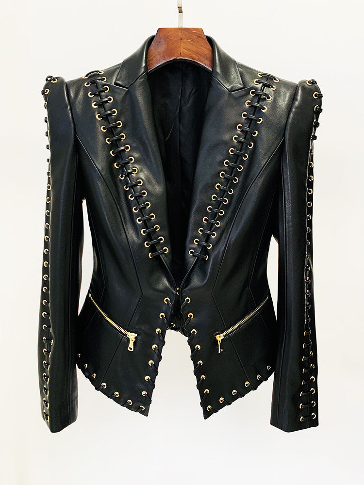 Teddy Long Sleeve Drawstring Leather Jacket - Hot fashionista