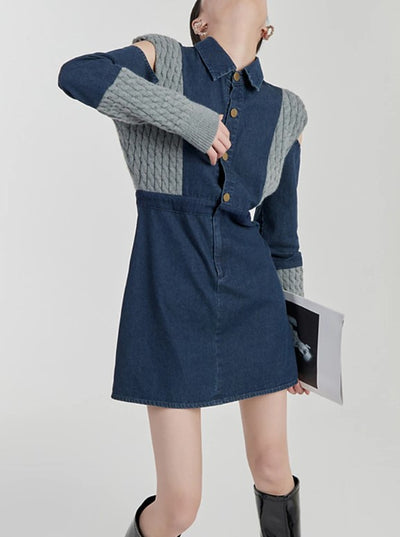 Tessa Spliced Knitting Denim Dresses - Hot fashionista