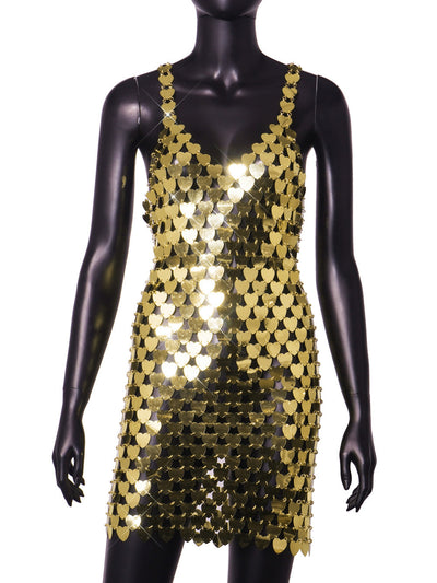 Hot Fashionista Tiffani Sleeveless Heart Shape Metallic Backless Cami Dress