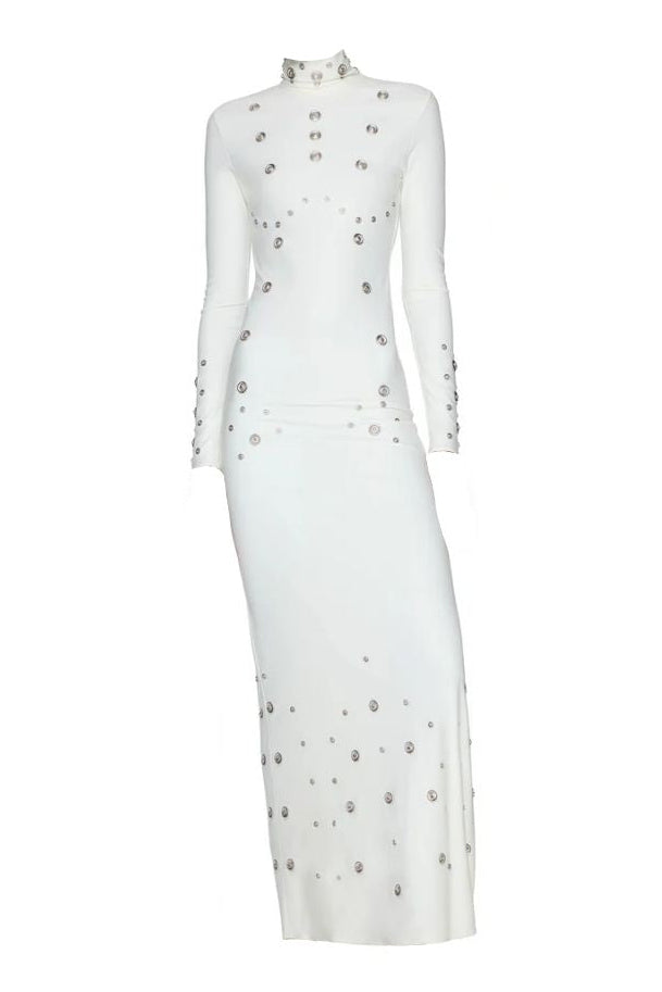 Josie Snap Embellished Spandex Maxi Dress