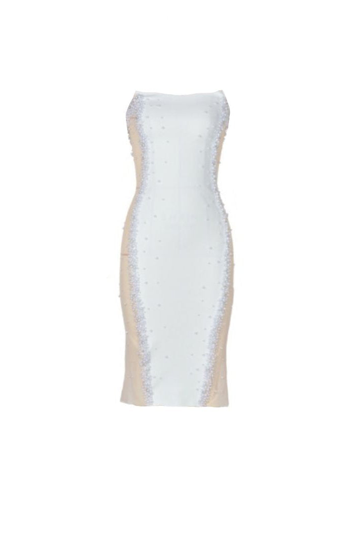 pearl decor strapless midi dress Endless Rose Strapless Pearl Midi Dress