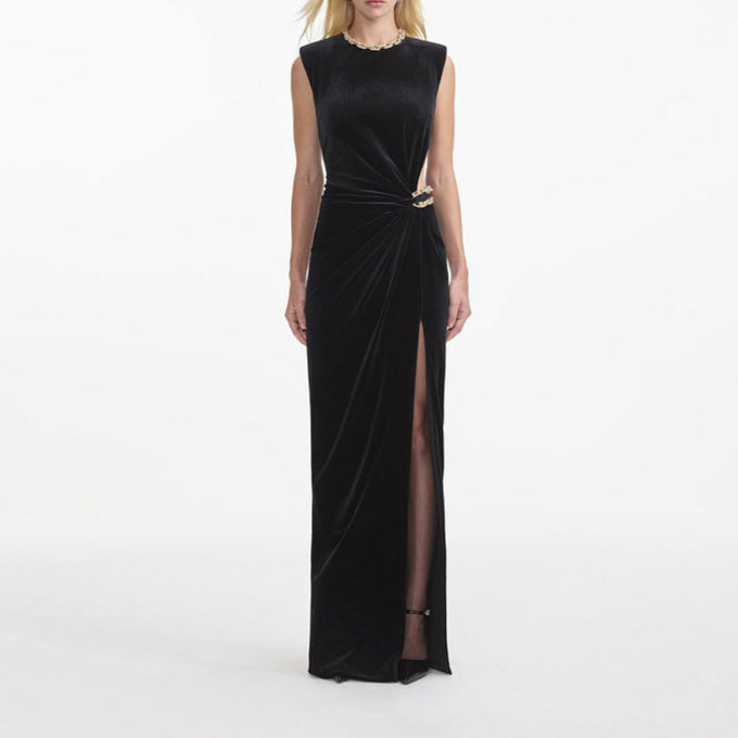 Vega Crystal Chain Maxi Velvet Dress - Hot fashionista