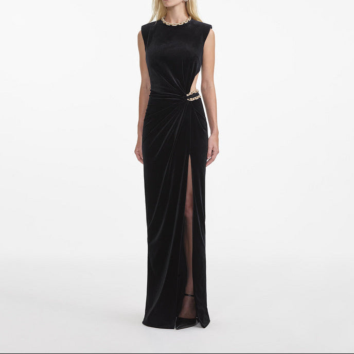 Vega Crystal Chain Maxi Velvet Dress - Hot fashionista