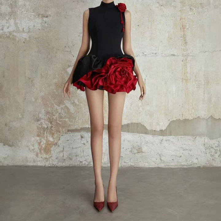 Winter Flower Appliqué Mini Dress - Hot fashionista