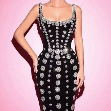 Hot Fashionista Yvette Scoop Neck Crystal Embellished Midi Dress