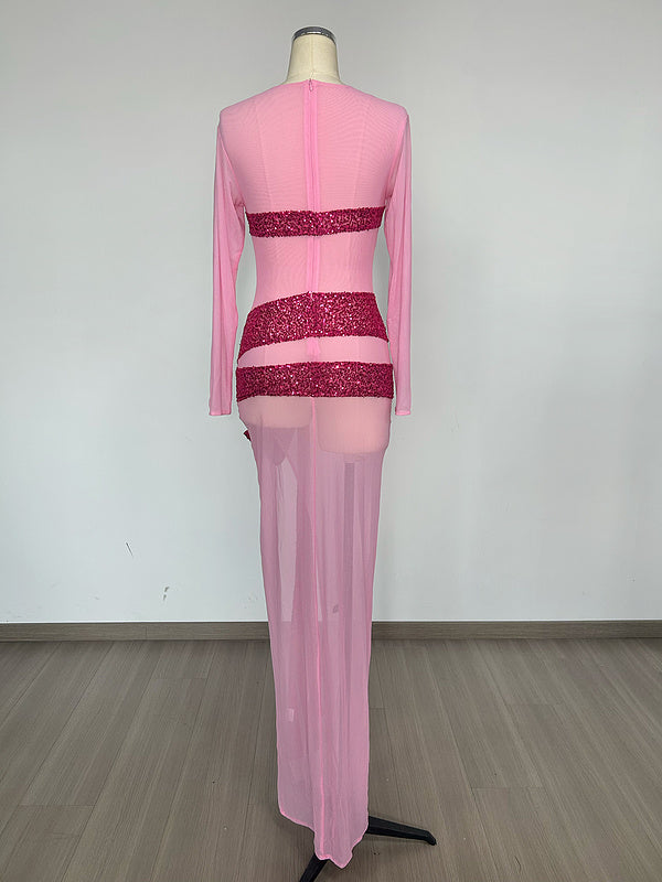 Zenia Long Sleeve Bow Sequin Maxi Dress - Hot fashionista