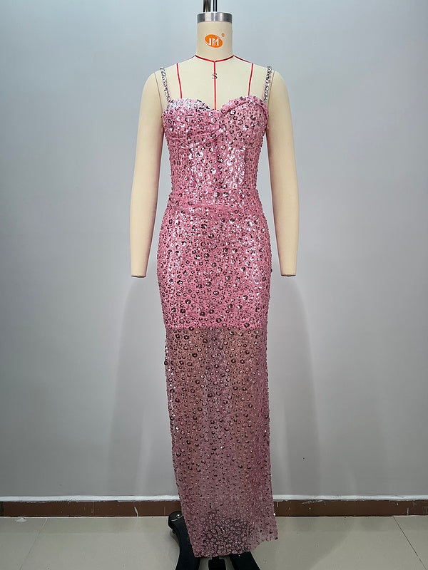 Zyana Column Chiffon Spaghetti Straps Sleeveless Maxi Dress - Hot fashionista