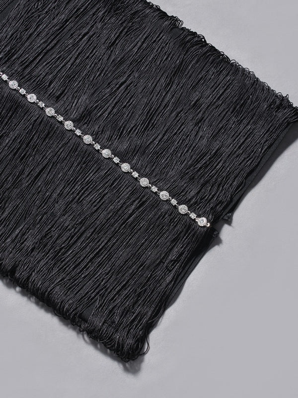 Phoebe Rhinestone-Embellished Halter Tassel Midi Dress - Hot fashionista