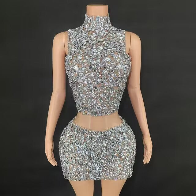 Zadie Sparkly Crystals Top Backless Skirt Set - Hot fashionista