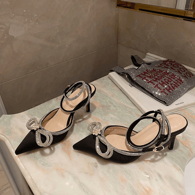 Hot Fashionista Agnes Pointed Toe Glitter Rhinestone Crystal Bowknot High Heel Sandal