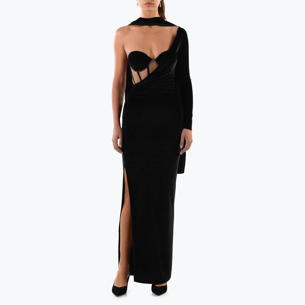Hot Fashionista Blaire Asymmetrical Off Shoulder Side Slit Maxi Dress