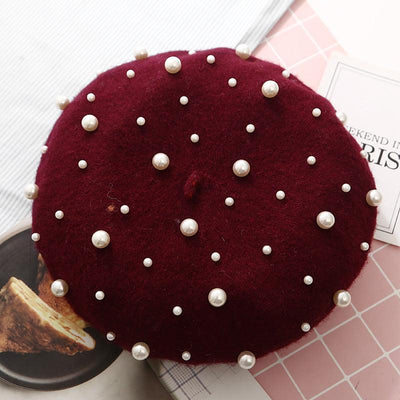 Hot Fashionista Cashmere Beaded Pearl Beret