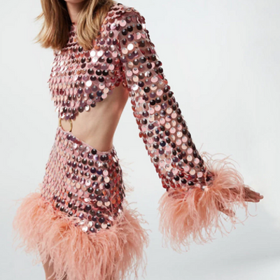 Rosie Long Sleeve Sequin Feather Cutout Mini Dress - Hot fashionista