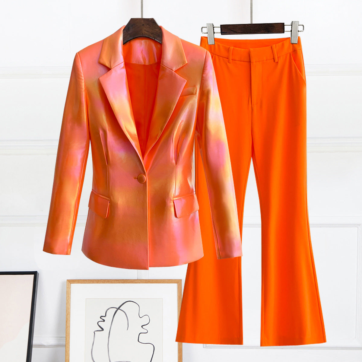 Candy Tangerine Metallic Blazer Suit - Hot fashionista