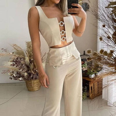 Square Neck Top Loose Flare Pants Two Piece Set - Hot fashionista