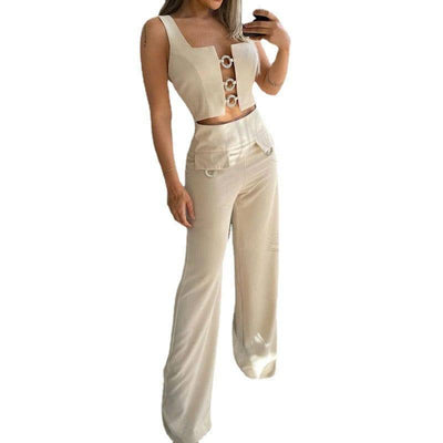 Square Neck Top Loose Flare Pants Two Piece Set - Hot fashionista