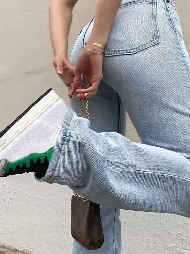 European and American women's jeans, high waisted slim fit straight leg denim pants, popular trend - Hot fashionista