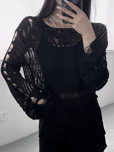 Hollow Out Knitting Sweaters For Women Round Neck Long Sleeve Casual Solid Loose Pullover Sweater Female Fashion - Hot fashionista