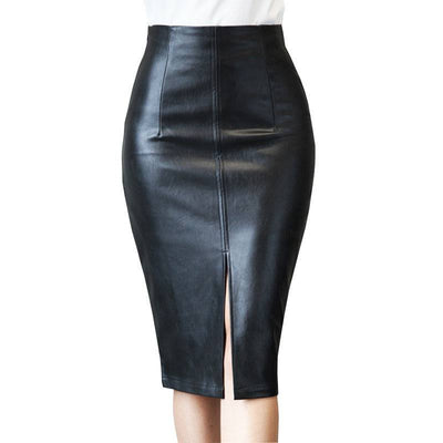 Fashionable slim fit skirt with split leather skirt and half skirt - Hot fashionista