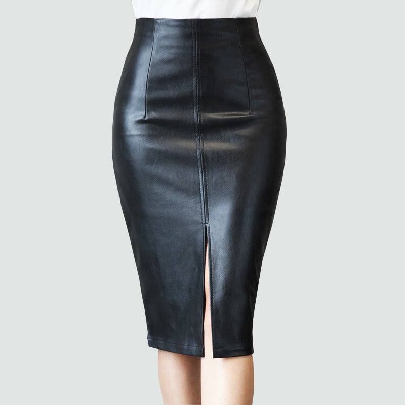 Fashionable slim fit skirt with split leather skirt and half skirt - Hot fashionista