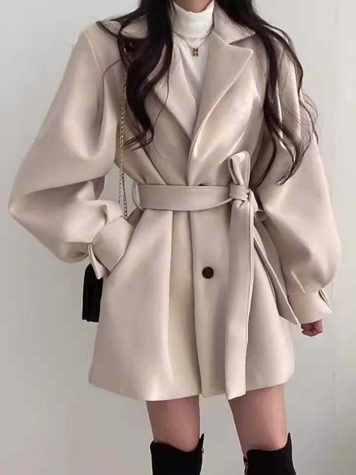Hepburn style waistband woolen coat for women's autumn and winter lace up woolen coat - Hot fashionista