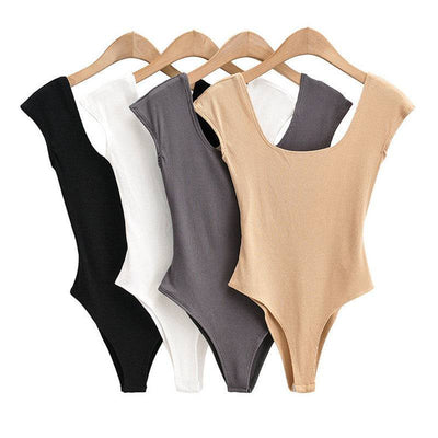 Summer New Girls Solid Color Sexy Beach Style Skinny Slim Low Neck Round Neck Bodysuit - Hot fashionista