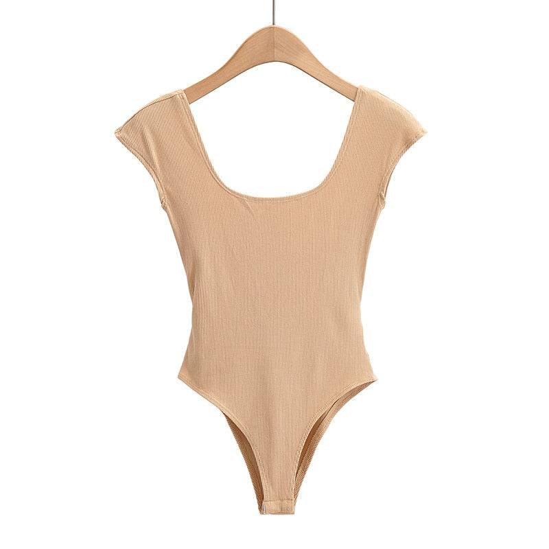 Summer New Girls Solid Color Sexy Beach Style Skinny Slim Low Neck Round Neck Bodysuit - Hot fashionista