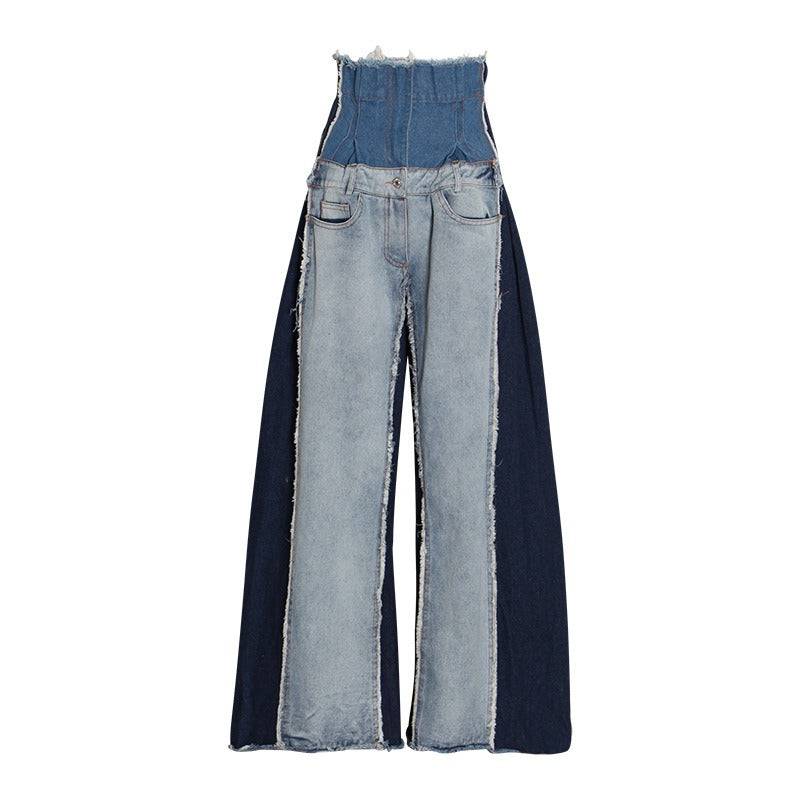 Contrast color jeans for children's new fashion high waisted drape, loose and versatile, slimming mop pants for women's trend - Hot fashionista